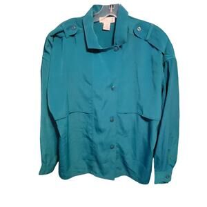 Vintage‎ Claudia Barnes Teal Blue Long Sleeve Blouse - Women's Size 14 80s Boho